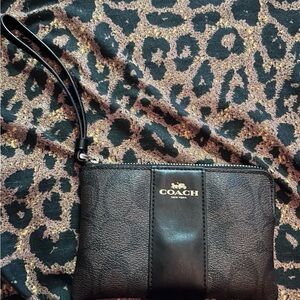 Coach Black Leather Wristlet with Gold Logo
